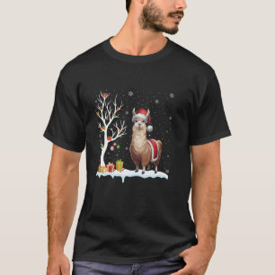 Llama Santa Hat Festive Tree Light Christmas Pajam T-Shirt