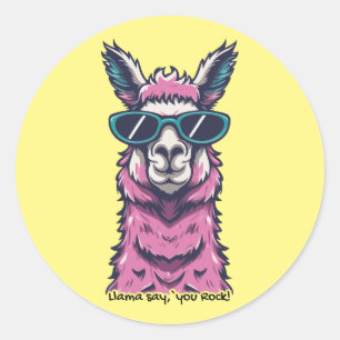 Llama say you Rock Quirky pose in sunglasses Classic Round Sticker