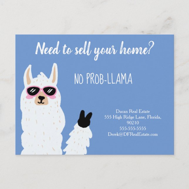 llama seller card much real estate marketing sell (Front)