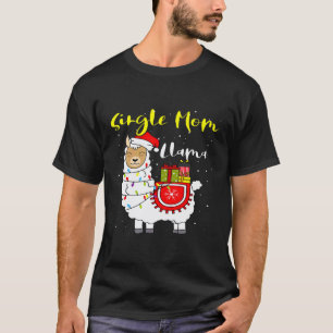 Llama Single Mum Lights Santa Xmas Pajama Matching T-Shirt