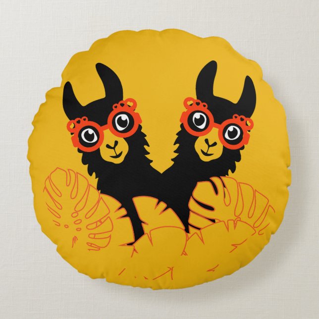 Llama Sisters Round Cushion (Front)