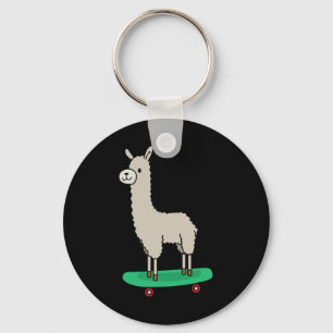 Llama Skateboard Funny Skateboarding Alpaca Llama Key Ring