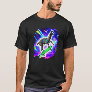 Llama Skateboarding Outer Space Retro Vintage Skat T-Shirt