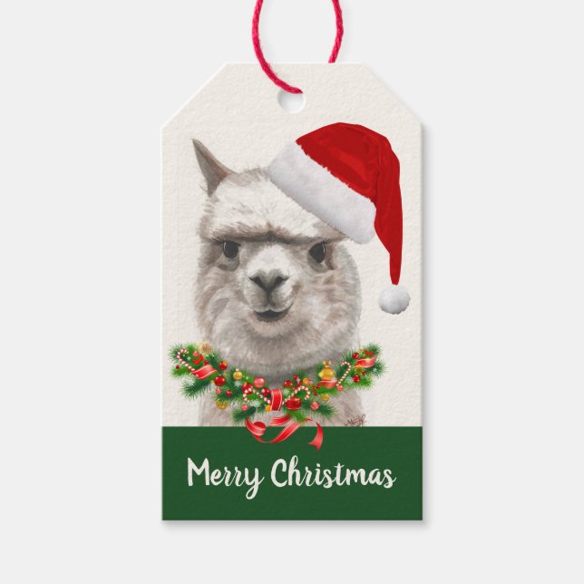 Llama Smiles Cute Christmas Personalise Gift Tag (Front)