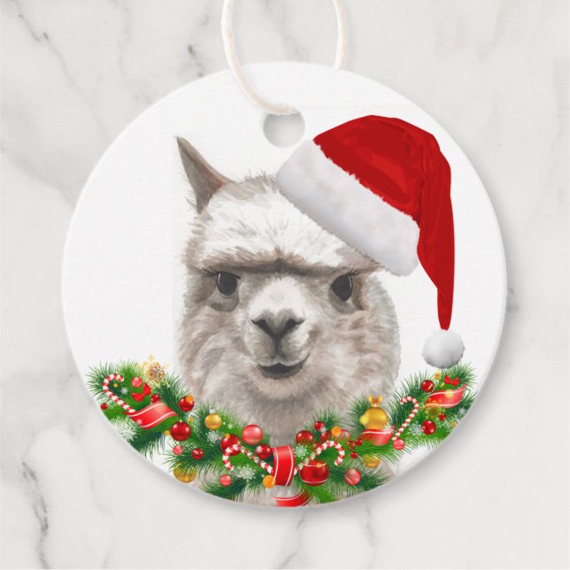 Llama Smiles Cute Christmas Personalise Gift Tag (Front)