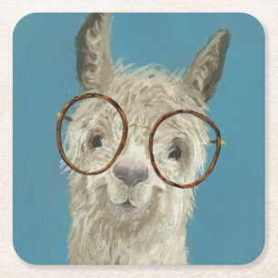 Llama Specs - Round Eyeglasses Square Paper Coaster