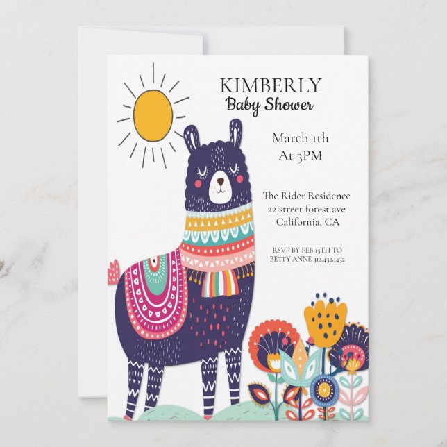 Llama Spring Flower Baby Shower Invitation (Front)