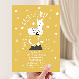 Llama Stars Neutral Yellow Baby Shower Invitation