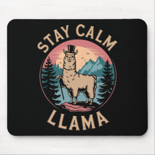 Llama Stay Calm Funny Alpaca On Mountain Hiking Re Mouse Pad