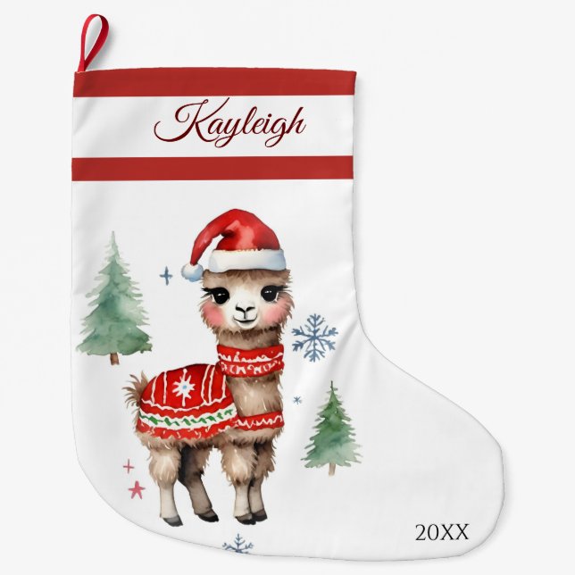 Llama Sweater Large Christmas Stocking (Front)
