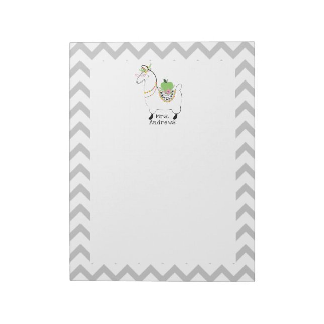 Llama Teacher Green Apple Floral Chevron Notepad (Rotated)
