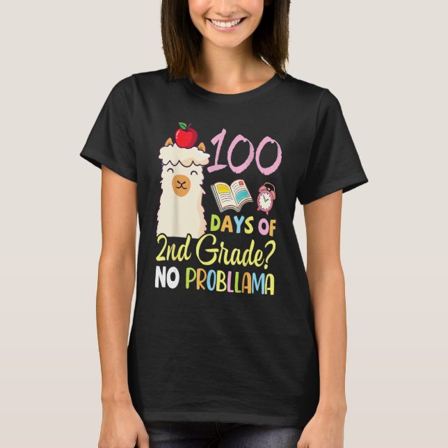 Llama Teacher Student 100 Days Of 2nd Grade No Pro T-Shirt (Front)