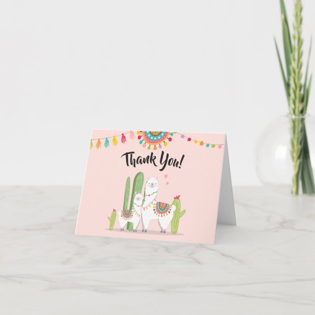 Llama Thank you card Fiesta Cactus Alpaca Shower (Front)