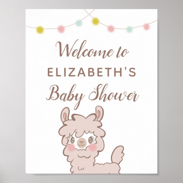 Llama Theme Baby Shower Welcome Sign (Front)