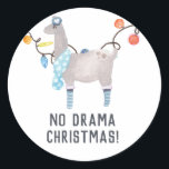 Llama themed Christmas Classic Round Sticker<br><div class="desc">Cute watercolor llama christmas stickers customisable to your specifics.</div>