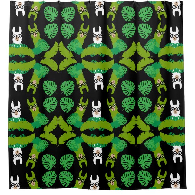 Llama Themed Print Shower Curtain (Front)