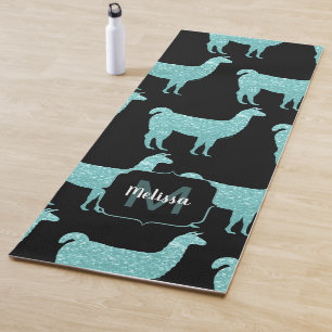 Llama Turquoise glitter Sparkles pattern Monogram Yoga Mat