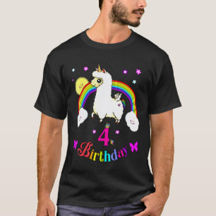 Llama Unicorn Birthday 4th Birthday T-Shirt