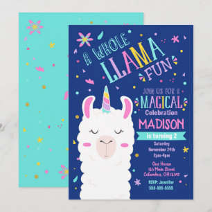 Llama Unicorn Birthday Invitation Magical Party