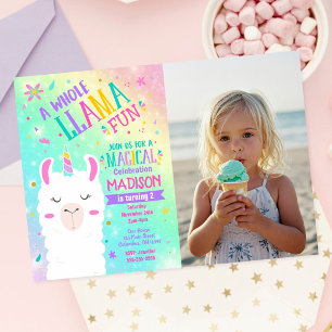 Llama Unicorn Birthday Magical Party Photo Invitation