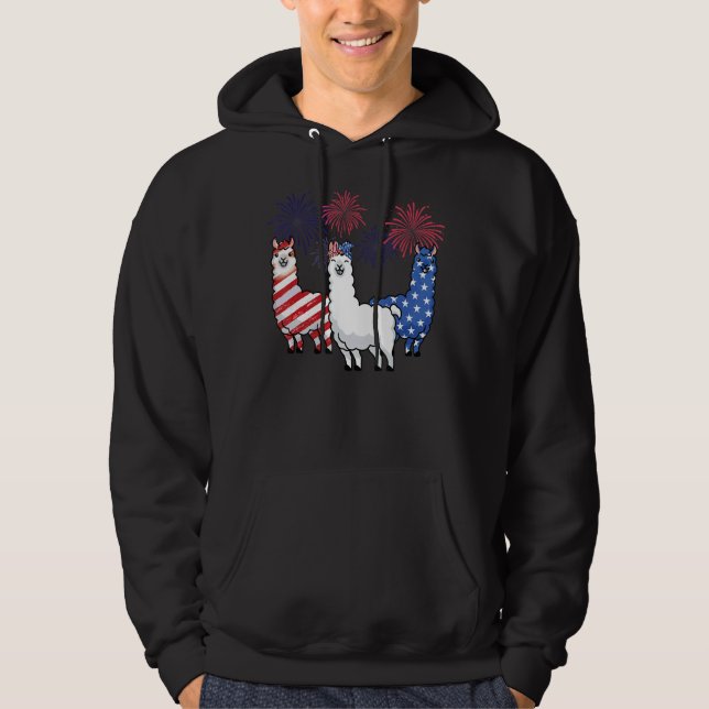 Llama Usa American Flag 4th Of July Firework Patri Hoodie (Front)