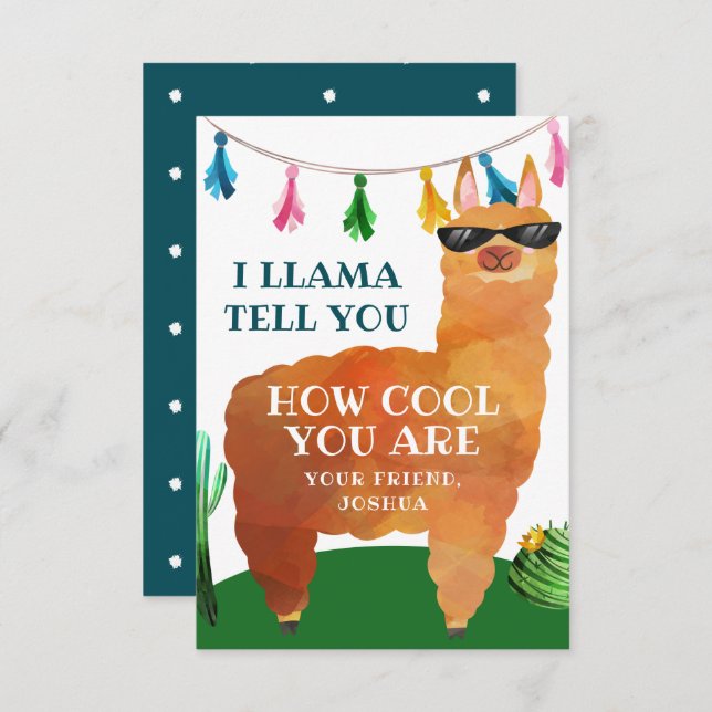 Llama Valentines Day Card for Kids (Front/Back)