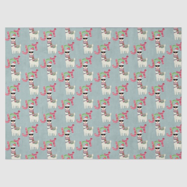 Llama wearing a Santa Hat and Sunglasses Joy Tissue Paper (Front)