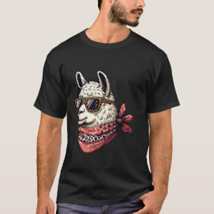 Llama Wearing Leopard Scarf Animal Wearing Sunglas T-Shirt