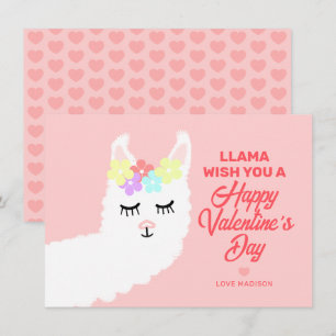 Llama Wish You A Happy Happy Valentines Classroom Holiday Card