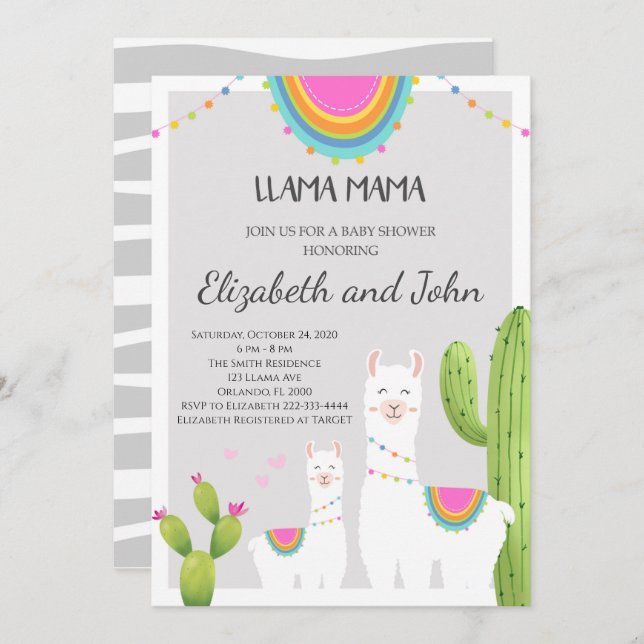 Llama With Cactus Baby Shower Invitation (Front/Back)