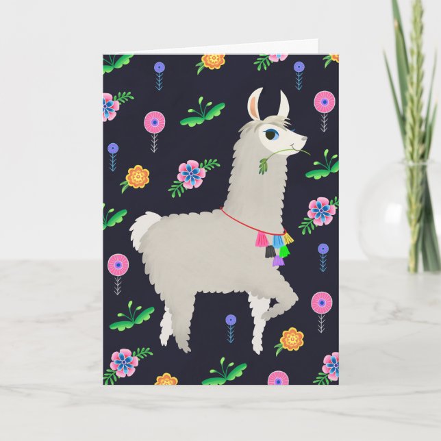 Llama with Flowers Birthday  Card (Front)
