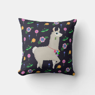 Llama with Flowers Cushion
