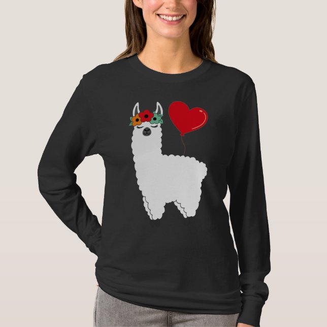 Llama With Heart Balloon Valentines Day Love Boys T-Shirt (Front)