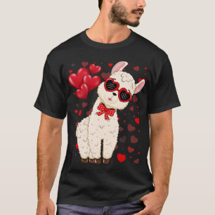 Llama With Heart Sunglasses Valentine s Day Cute K T-Shirt