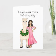 Llama with Hearts Wreath and Female Illustration