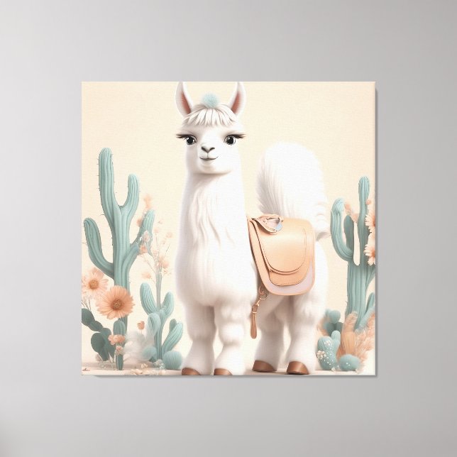 Llama with Saddle in the Desert Canvas Print (Front)