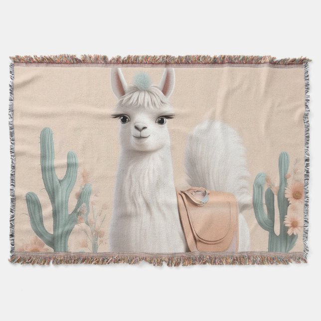 Llama with Saddle in the Desert Throw Blanket (Front)