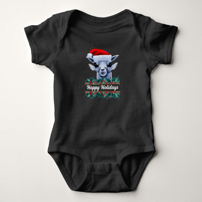 Llama With Santa Hat Baby Bodysuit (Front)