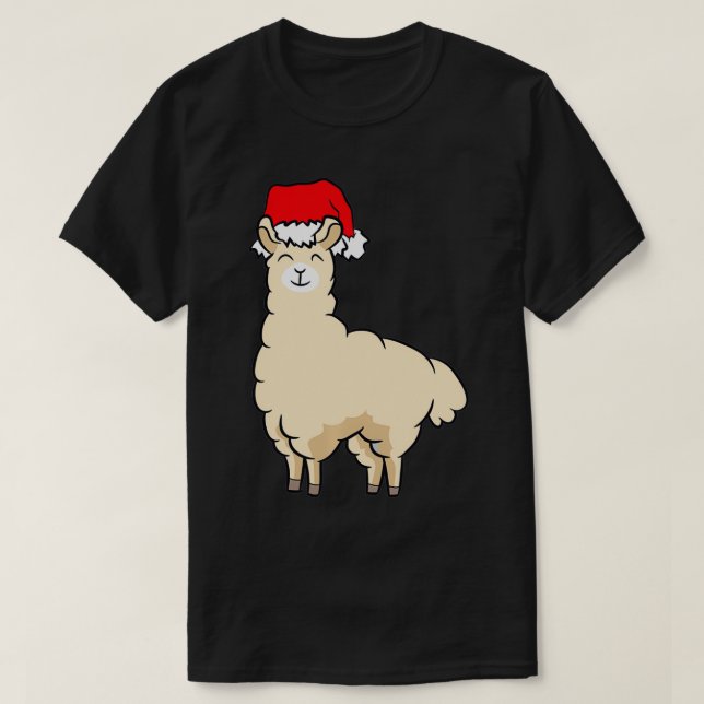 Llama With Santa Hat Cute Christmas Hat Llama Pull T-Shirt (Design Front)