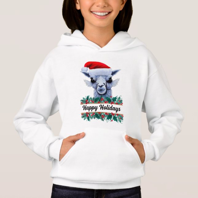 Llama With Santa Hat Hoodie (Front)