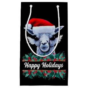 Llama With Santa Hat  Small Gift Bag