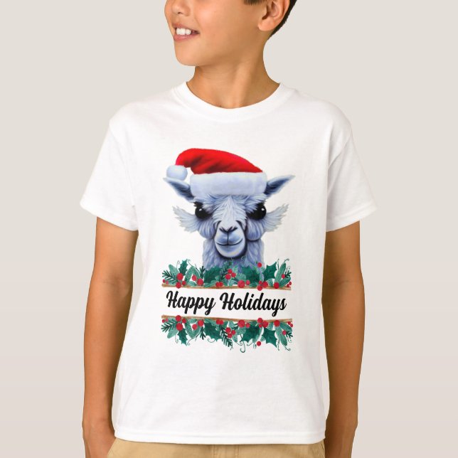 Llama With Santa Hat With Text T-Shirt (Front)