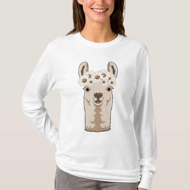 Llama with white Blossoms T-Shirt (Front)