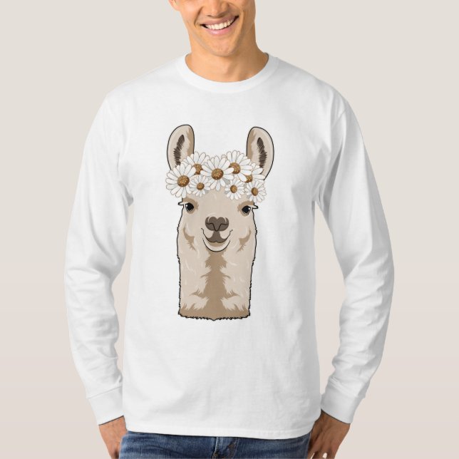 Llama with white Blossoms T-Shirt (Front)