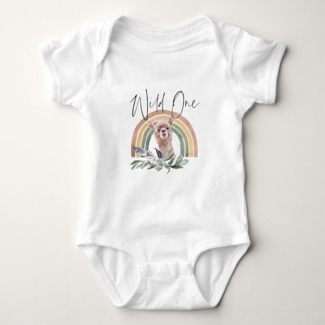 Llama | Woodland Forest Animals 1st Birthday Baby Bodysuit (Front)