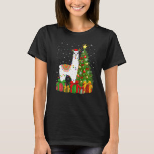Llama Xmas Holiday Santa Llama Christmas Tree T-Shirt