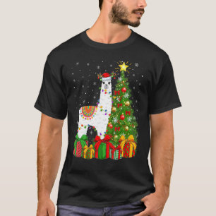 Llama Xmas Holiday Santa Llama Christmas Tree T-Shirt