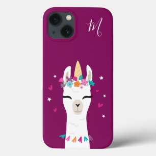 Llamacorn   Kawaii Cartoon Unicorn Llama Monogram iPhone 13 Case