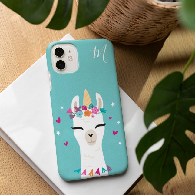 Llamacorn | Kawaii Cartoon Unicorn Llama Monogram Case-Mate iPhone Case (Creator Uploaded)