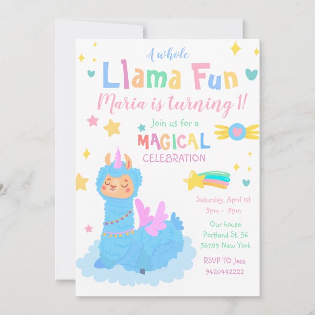 Llamacorn Magical party Llama fun Birthday Invitation (Front)